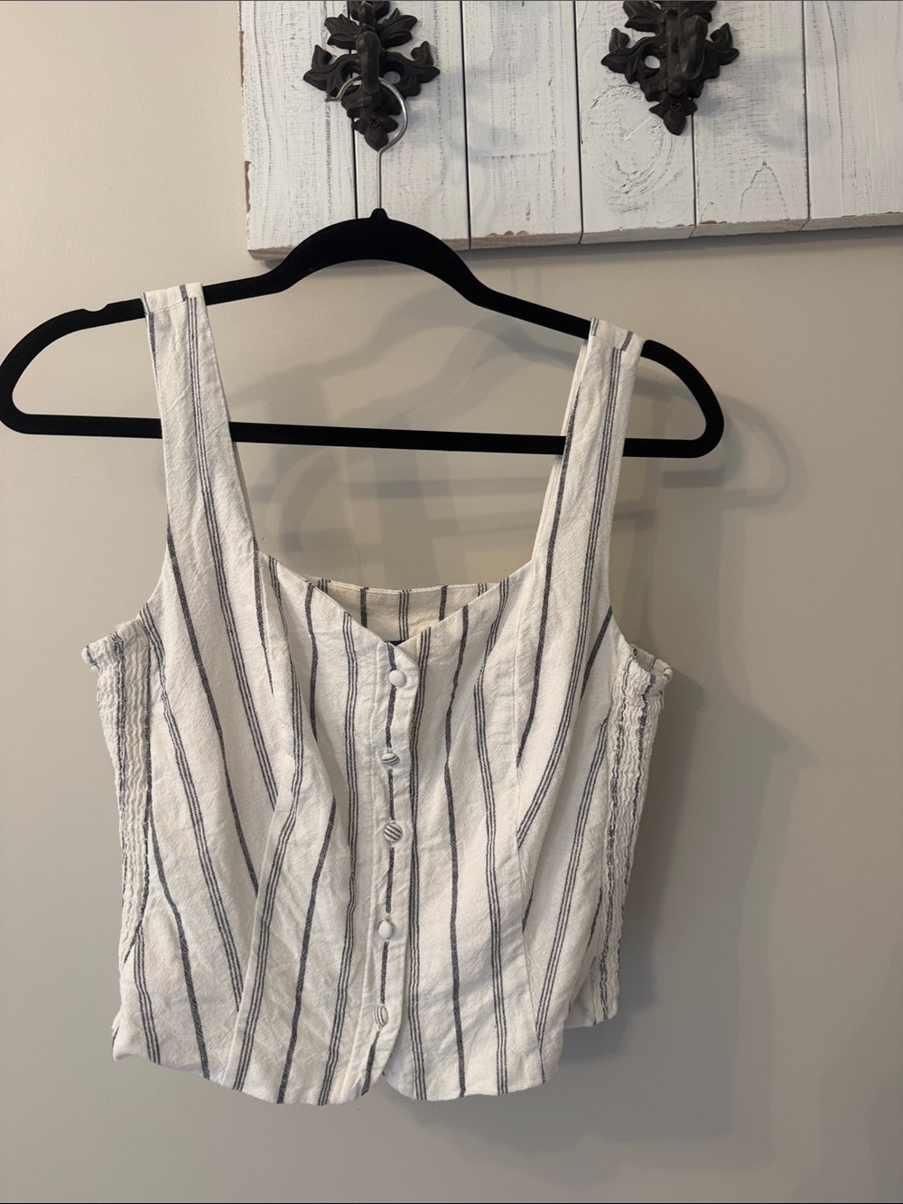 Old Navy White Tank Top with Navy Vertical Stripes